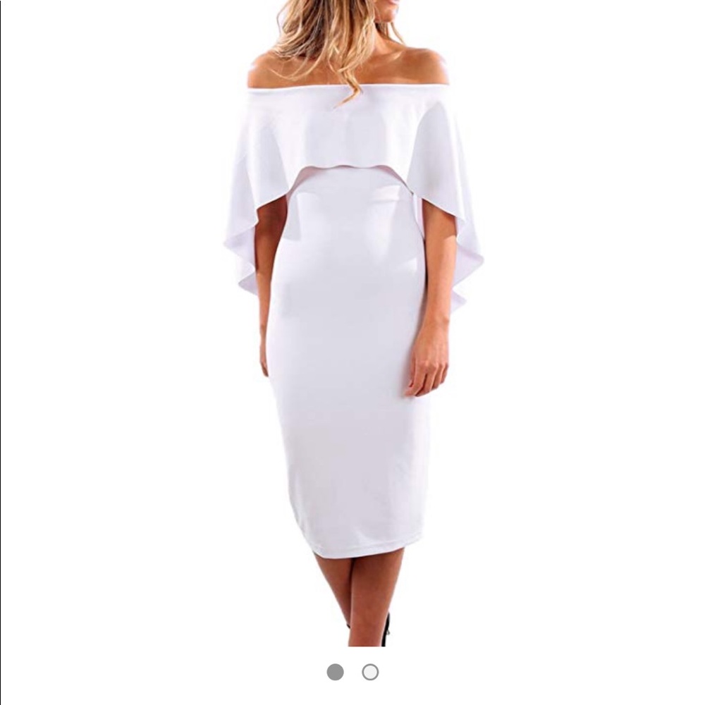 White Off Shoulder Cape Dress